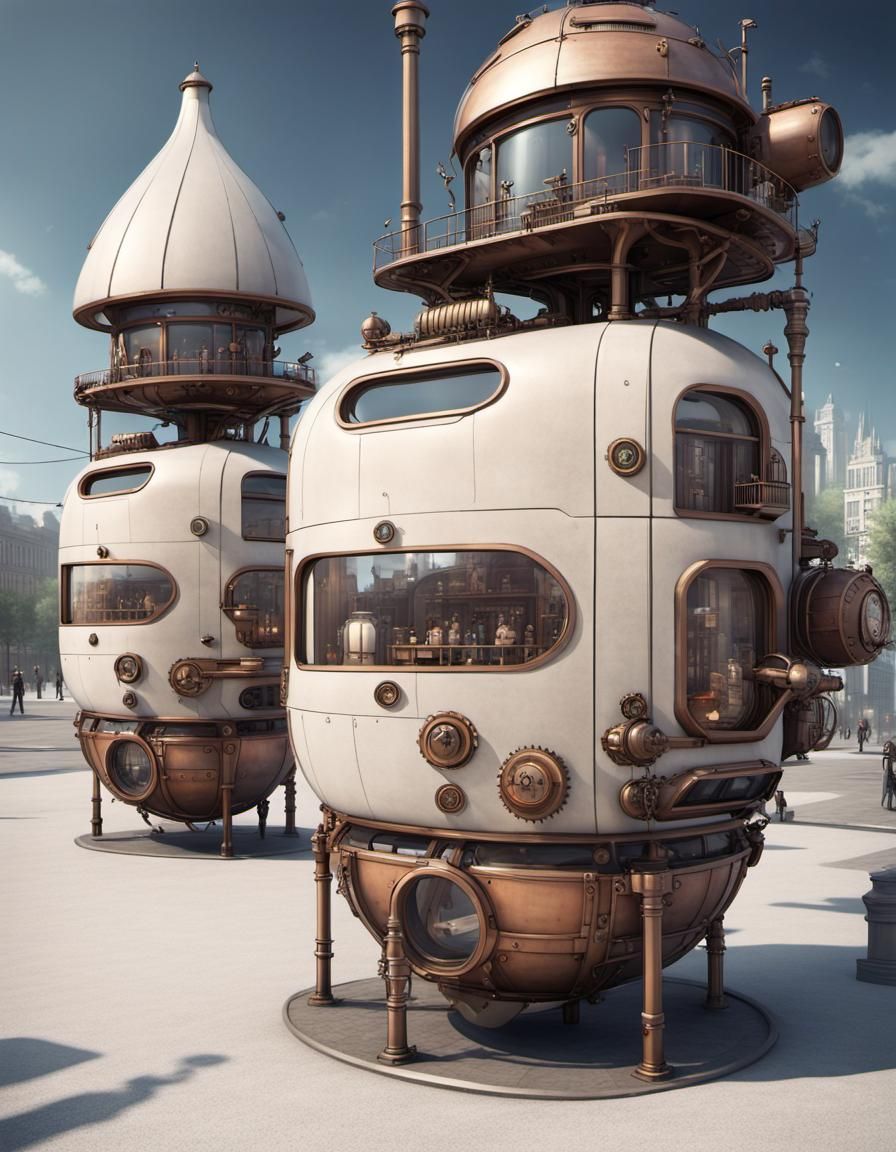 Steampunk City Street with Futuristic Vessels