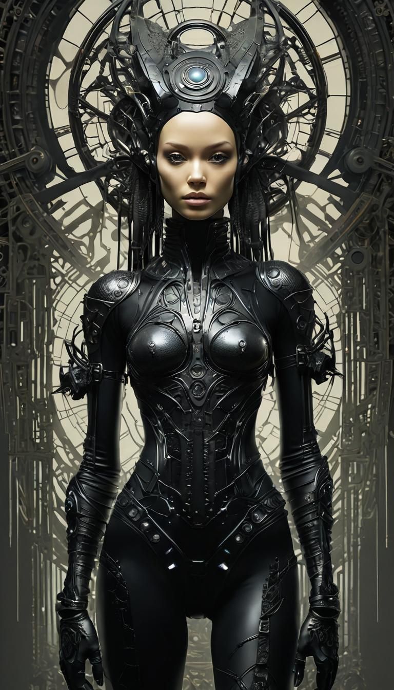 Surreal Geometric Goddess in Vibrant Exotic Landscapes