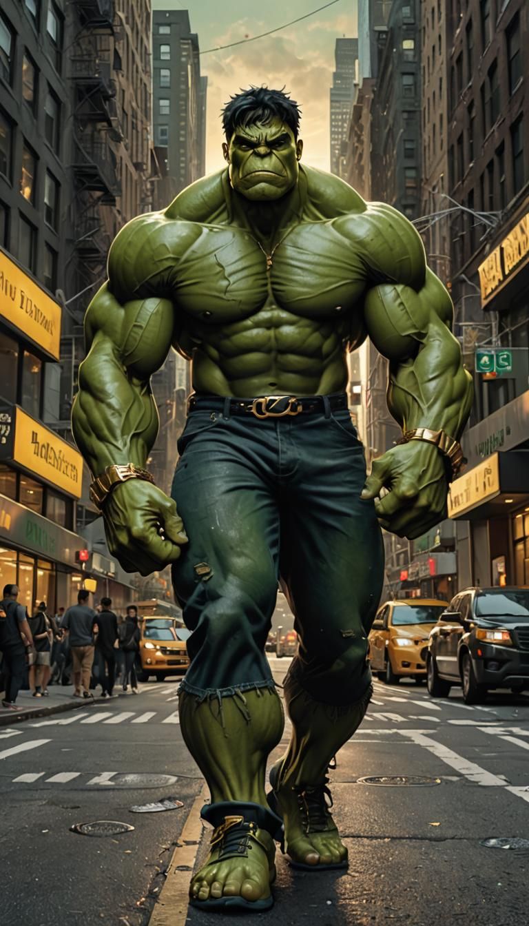 Hulk in New York City Streetwear, Hyper-Realistic Artwork
