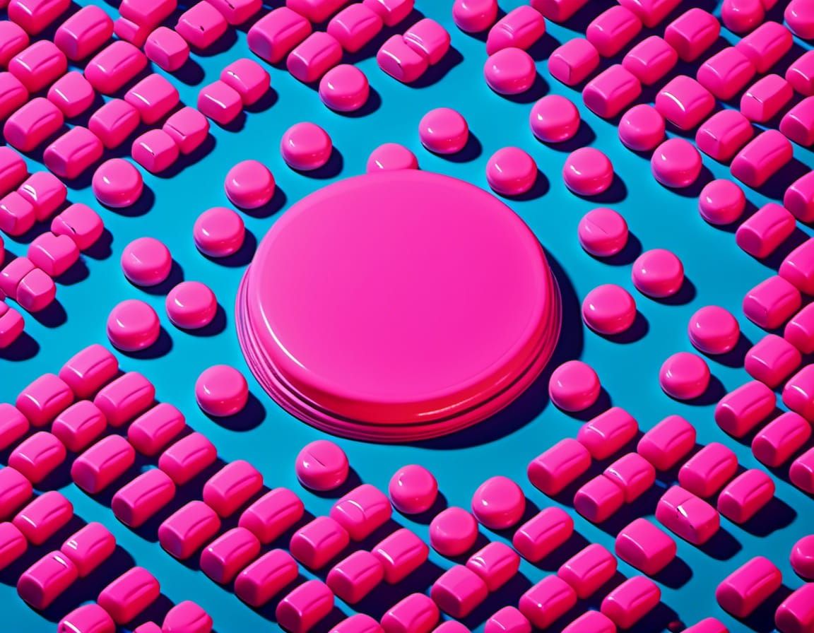 Retro-Futuristic Pill Box with Neon Pink Pills