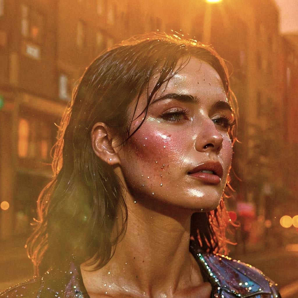 Vibrant Morning Tears: A Young Woman's Emotional Sunrise