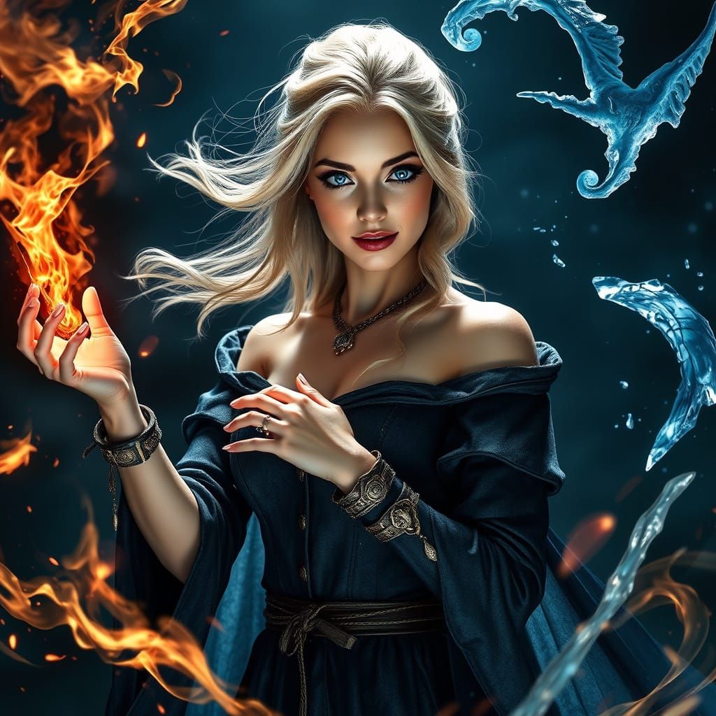 Ethereal Dark Fantasy Wizardess in Spellbinding Elemental Da...