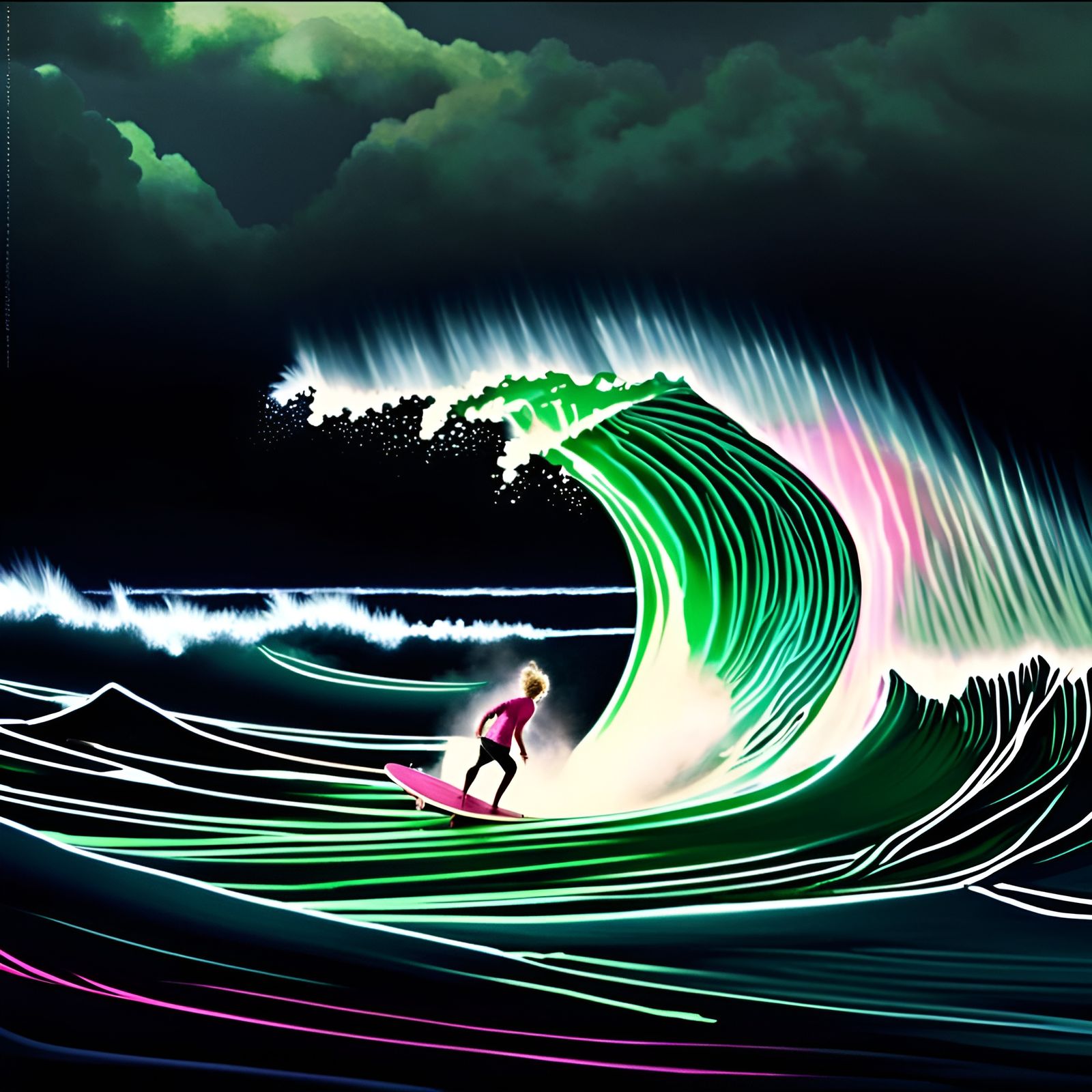 Surfer Rides Lightning-Struck Wave at Night