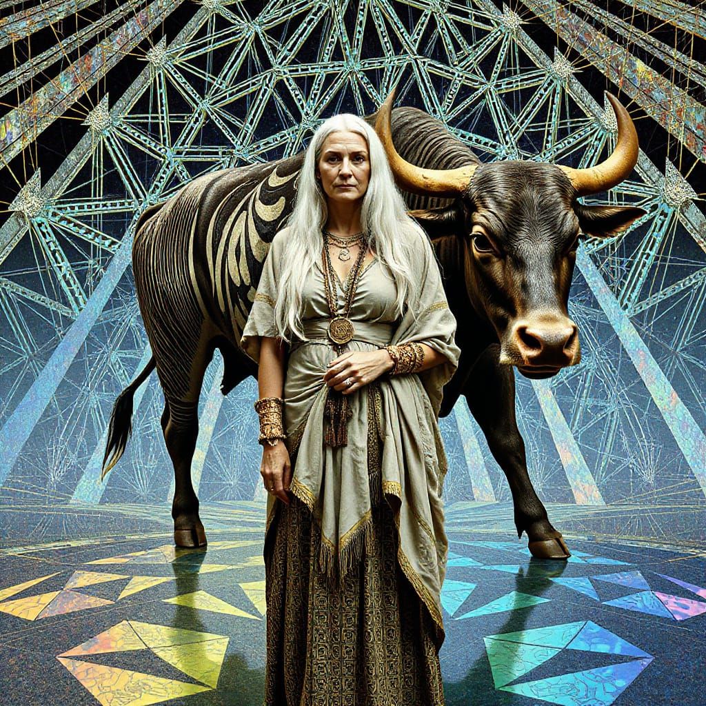 Minoan Woman and Bull in Escher Style