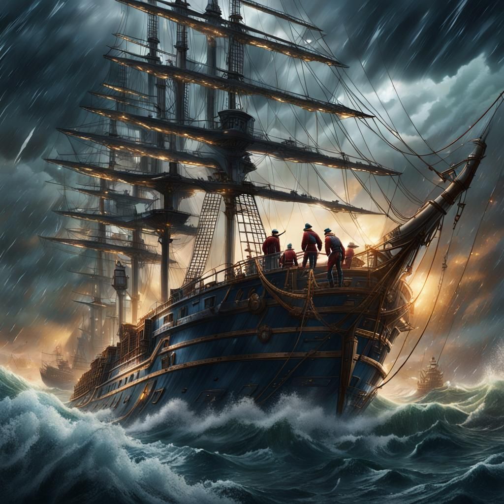 Ship in Storm: Detailed Matte Painting