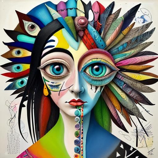 Vibrant Bird Portrait in Mixed Media Collage