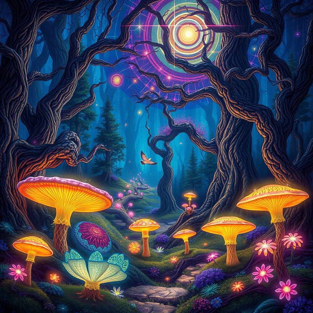 Psychedelic Forest with Bioluminescent Flora