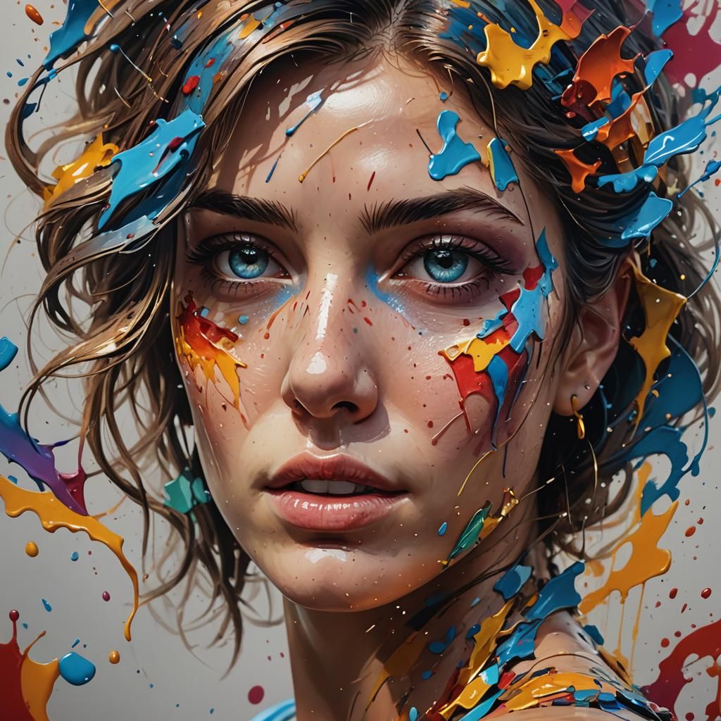 Dramatic Hyperrealistic Face with Colorful Background