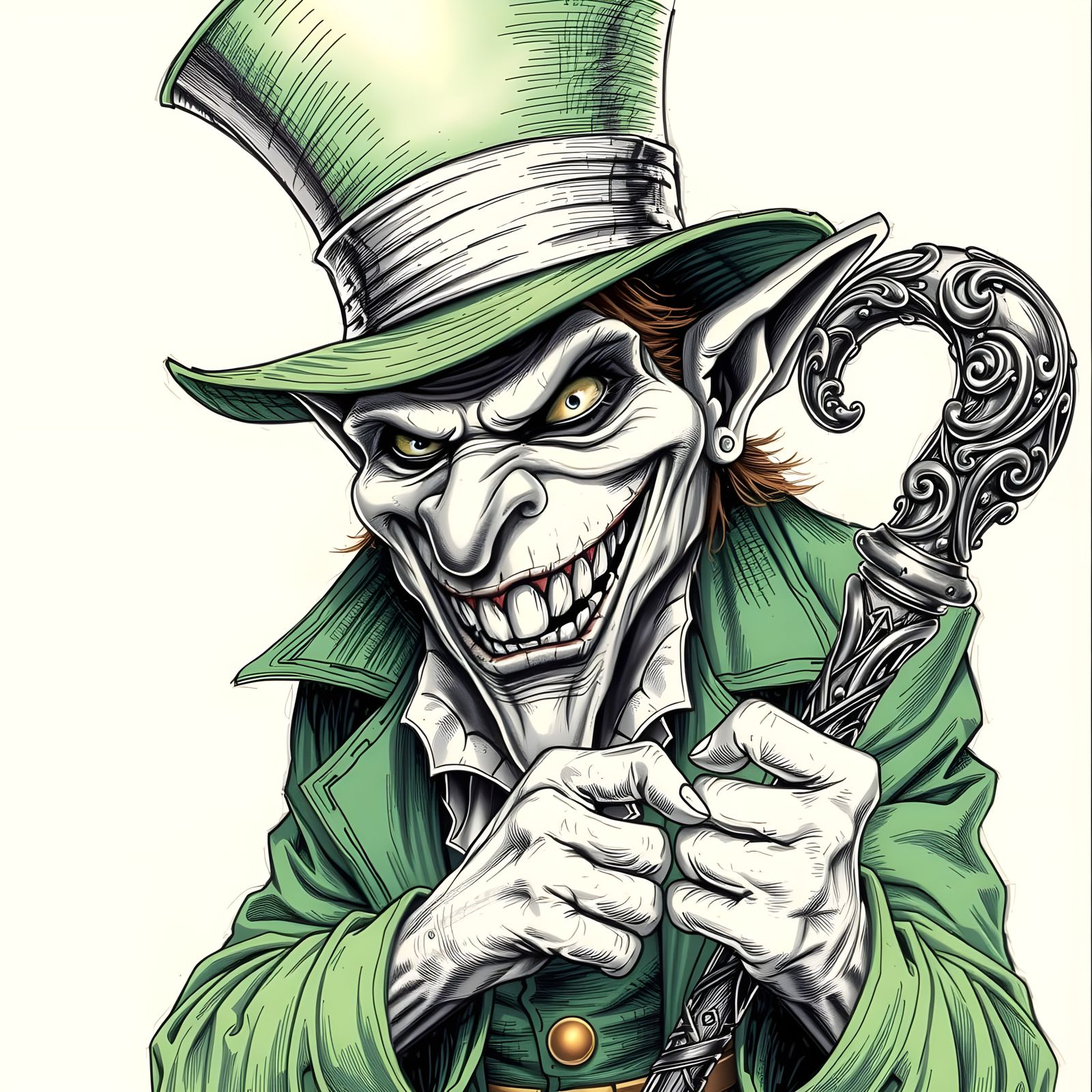 Menacing Leprechaun in Emerald Coat with Brass Buttons