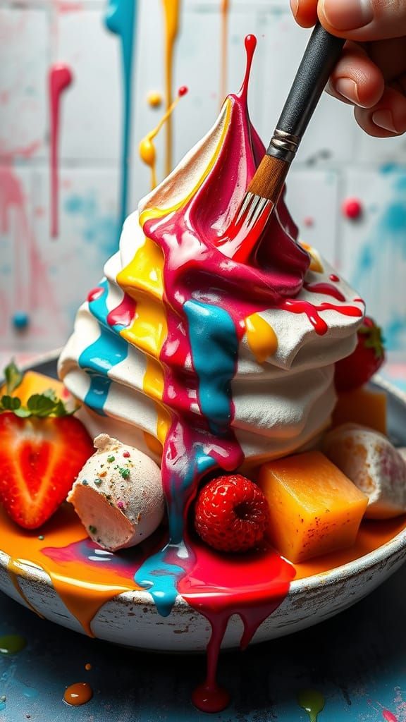 Paintbrushes and Ice Cream Food Art in Graffiti Style