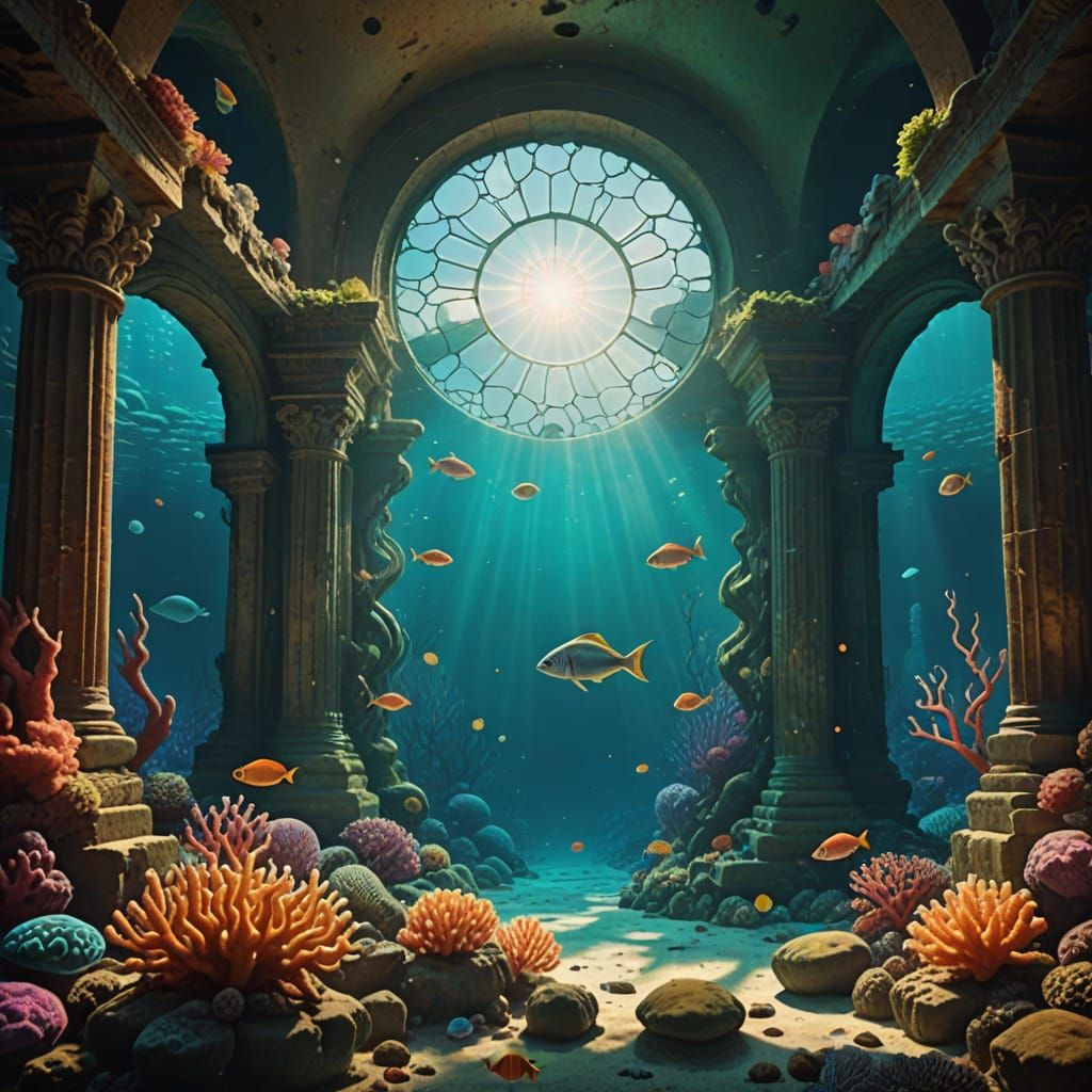 Surreal Underwater City in Vibrant, Ethereal Light