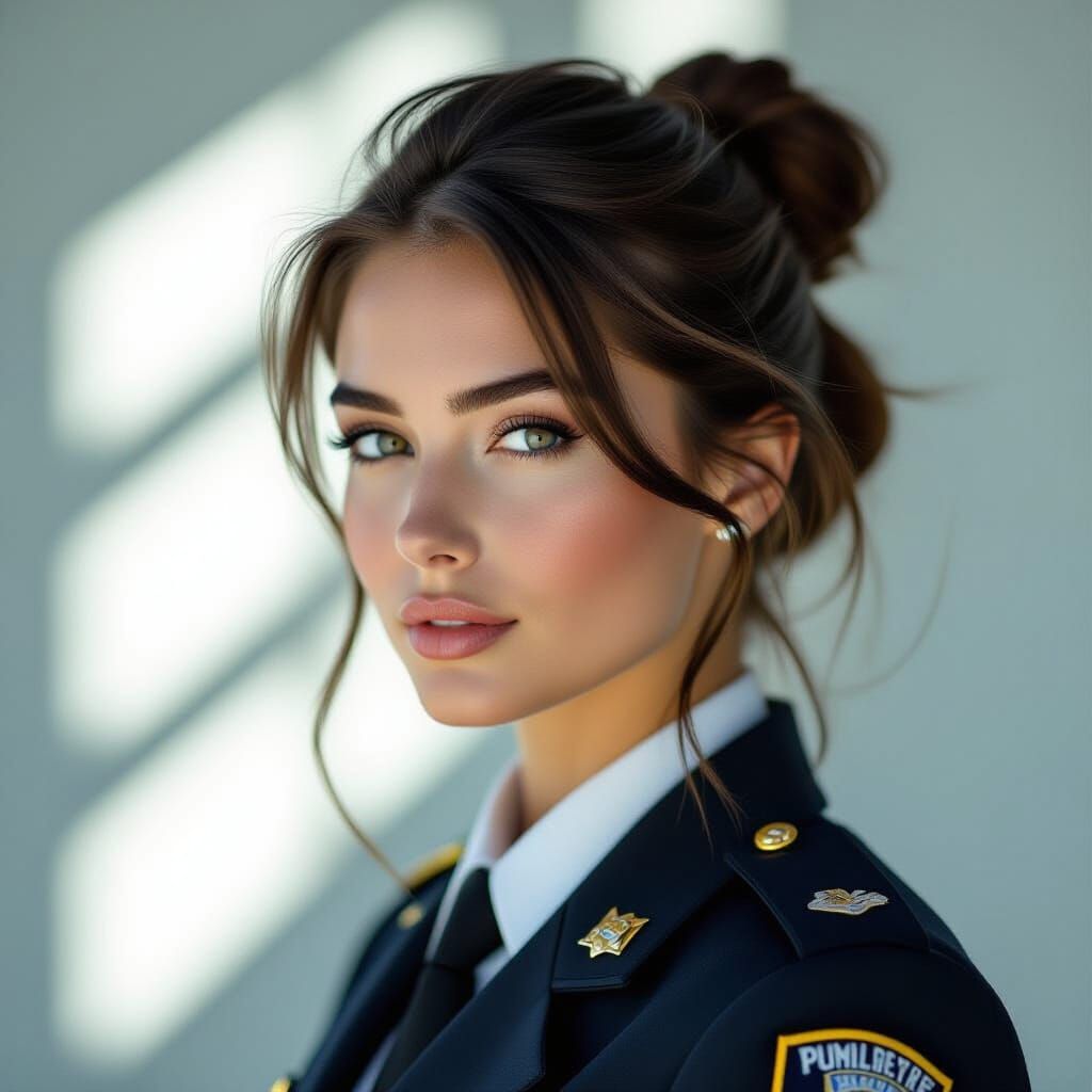 Brunette in Policewoman Suit, Professional Portrait