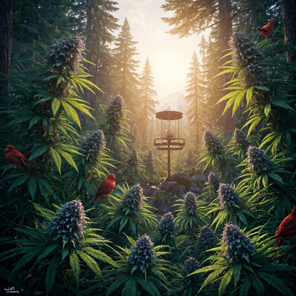 Mountain Disc Golf Course with Cardinals, Matte Painting