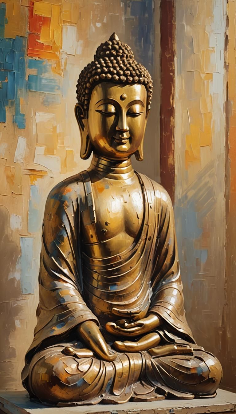 Buddha Statue in Impressionist Oil Painting