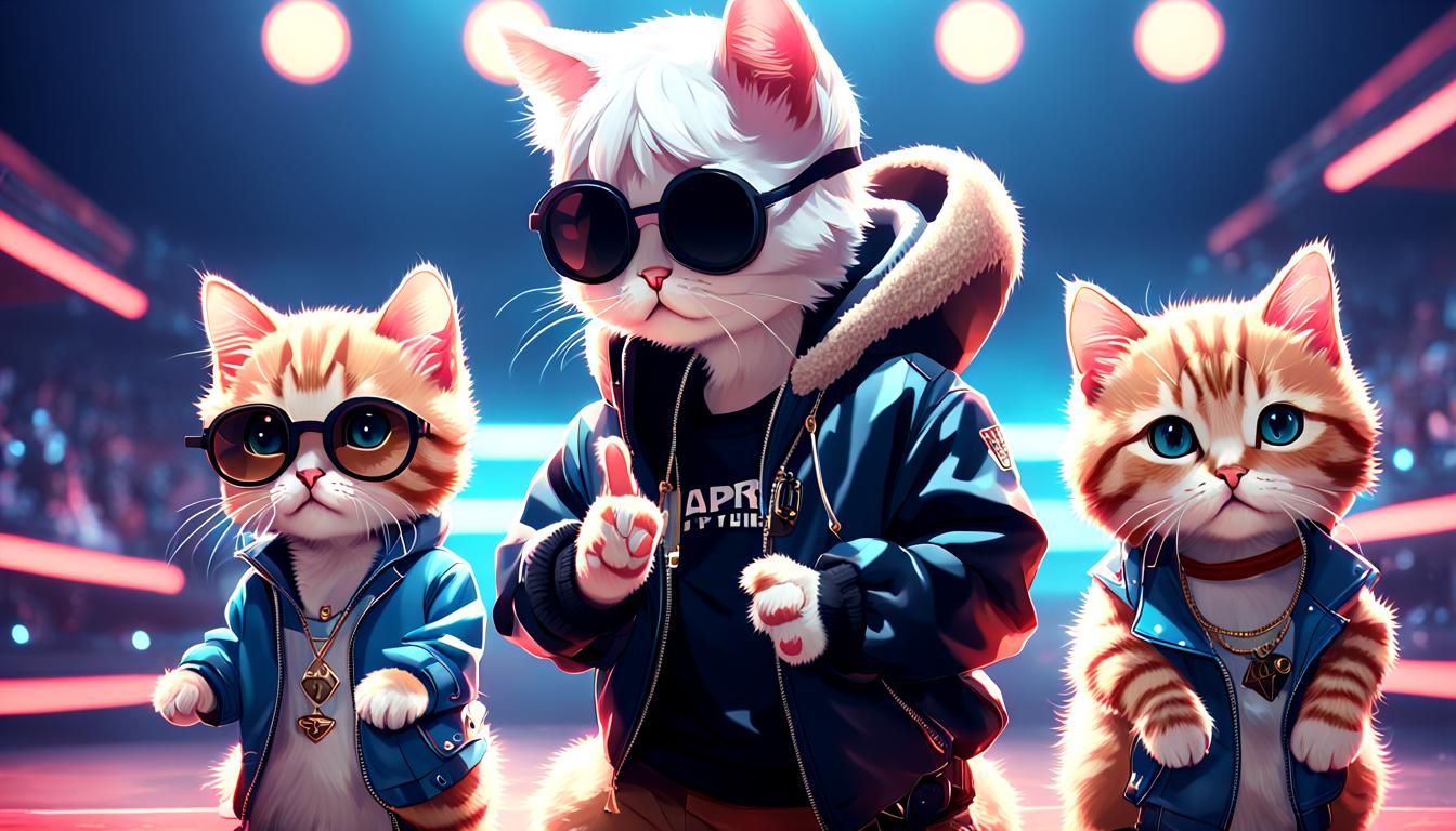 Kitten Rappers on Stage: 3D Anime Art