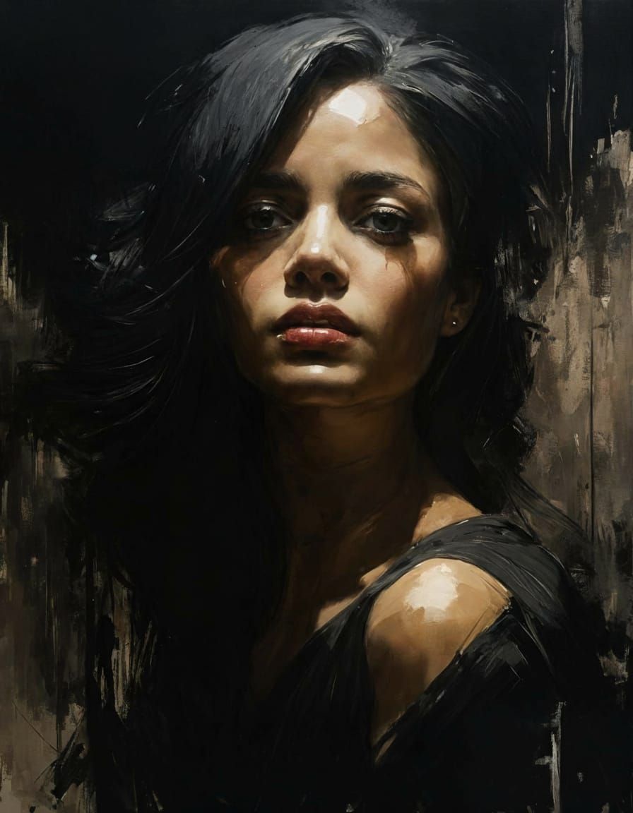 Monochrome Oil Portrait of a Beautiful Woman