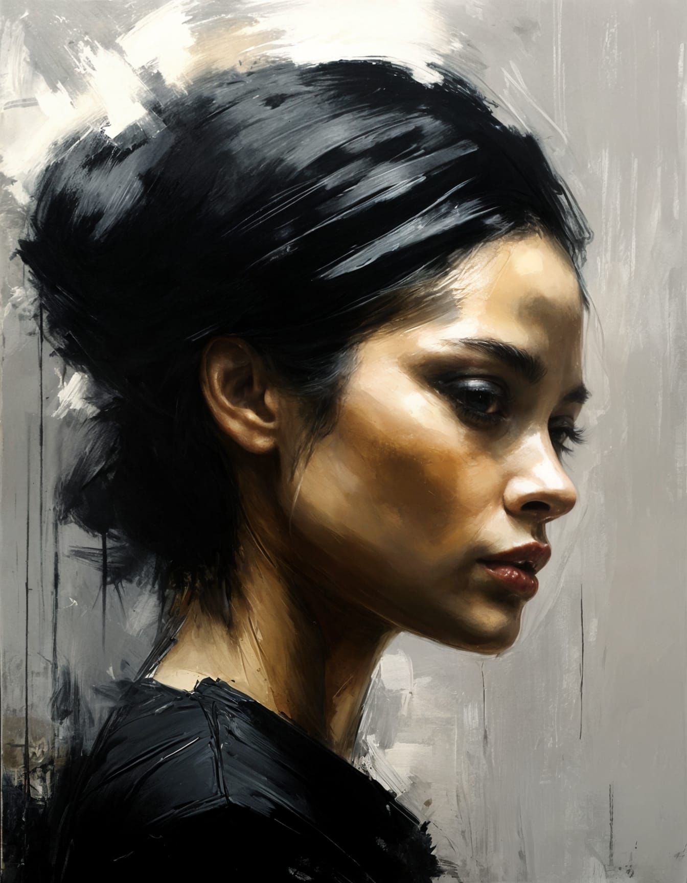 Monochrome Oil Portrait of a Beautiful Woman