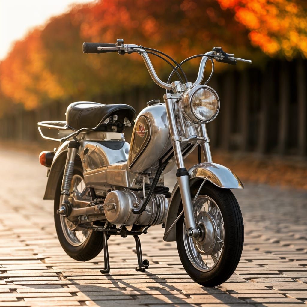 Vintage Honda Moped at Sunset in Autumn