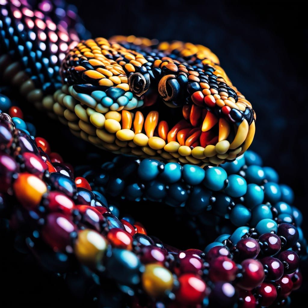 Surreal Beaded Snake Eating Tail Macro Photography