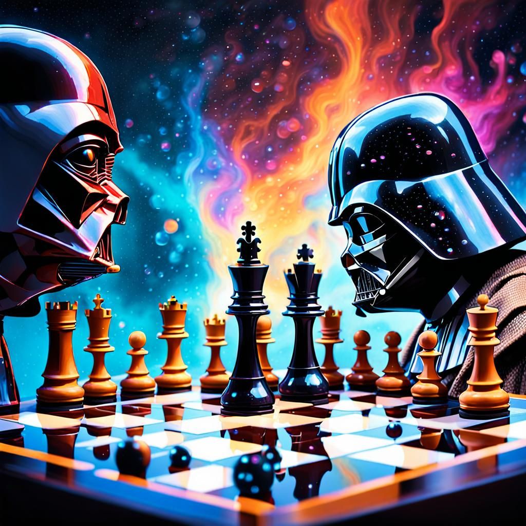 Darth Vader and Obi-Wan in Hologram Chess Game