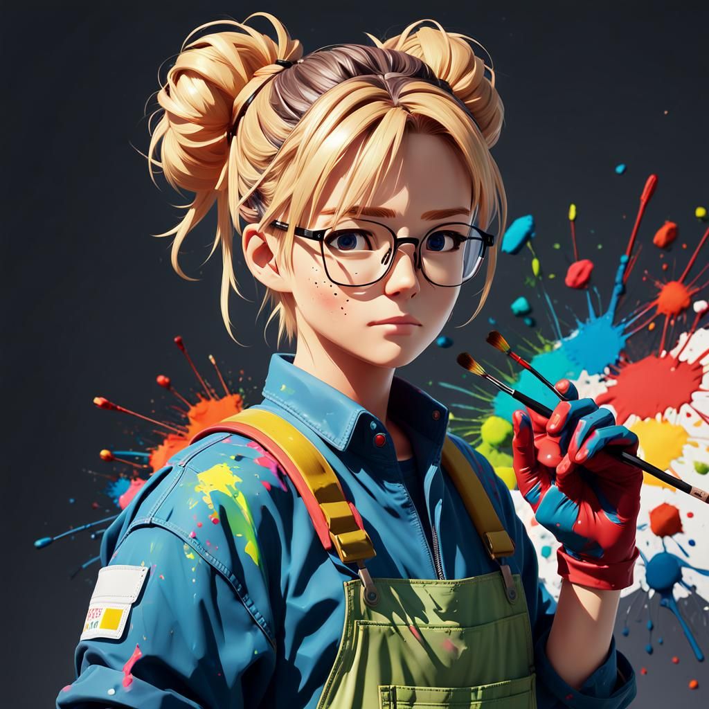 Stressed Art Teacher in Anime-Inspired 3D Illustration