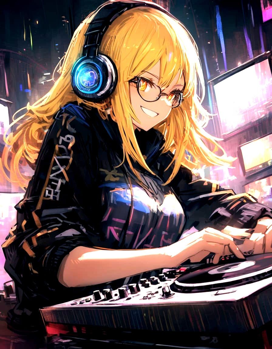 Electro Pop DJ Girl in a Vibrant Nightclub