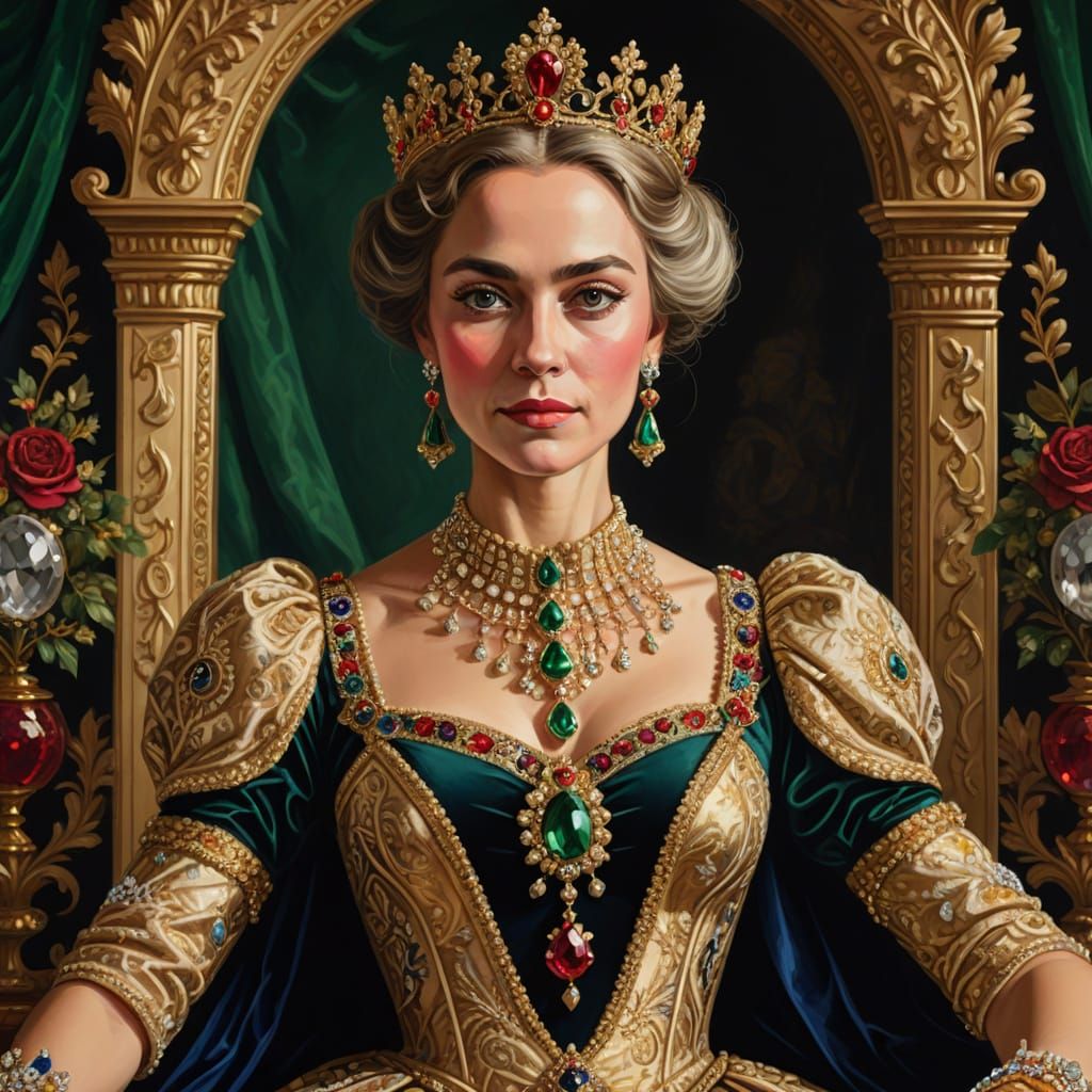 Golden Royal Portrait with Sparkling Gemstones and Luxurious...