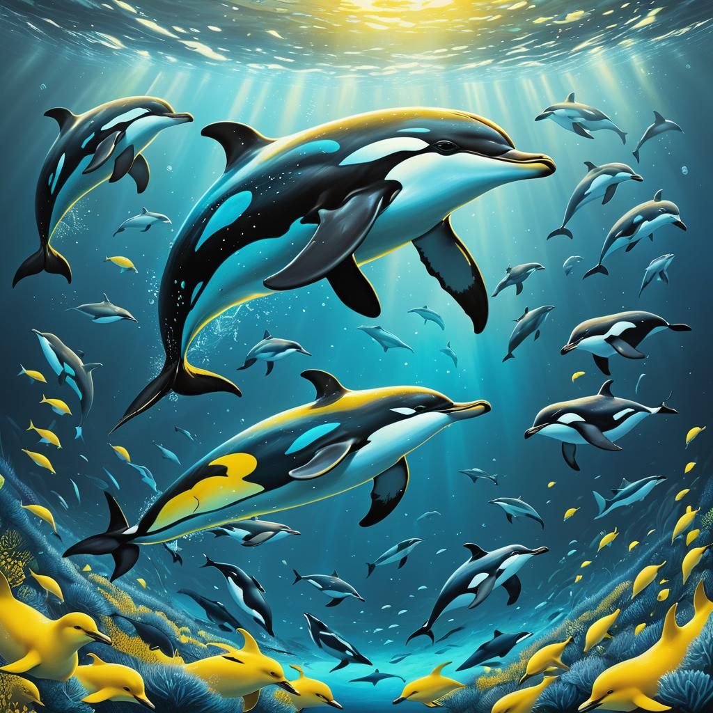 Bioluminescent Alien Dolphin in Ethereal Aquatic Illustratio...