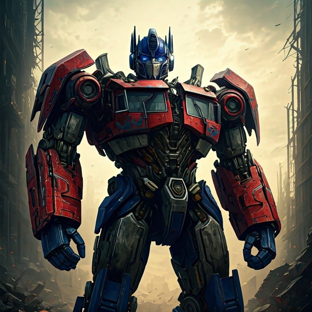 Heroic Robot in Ruined Cityscape: Cinematic Sci-Fi