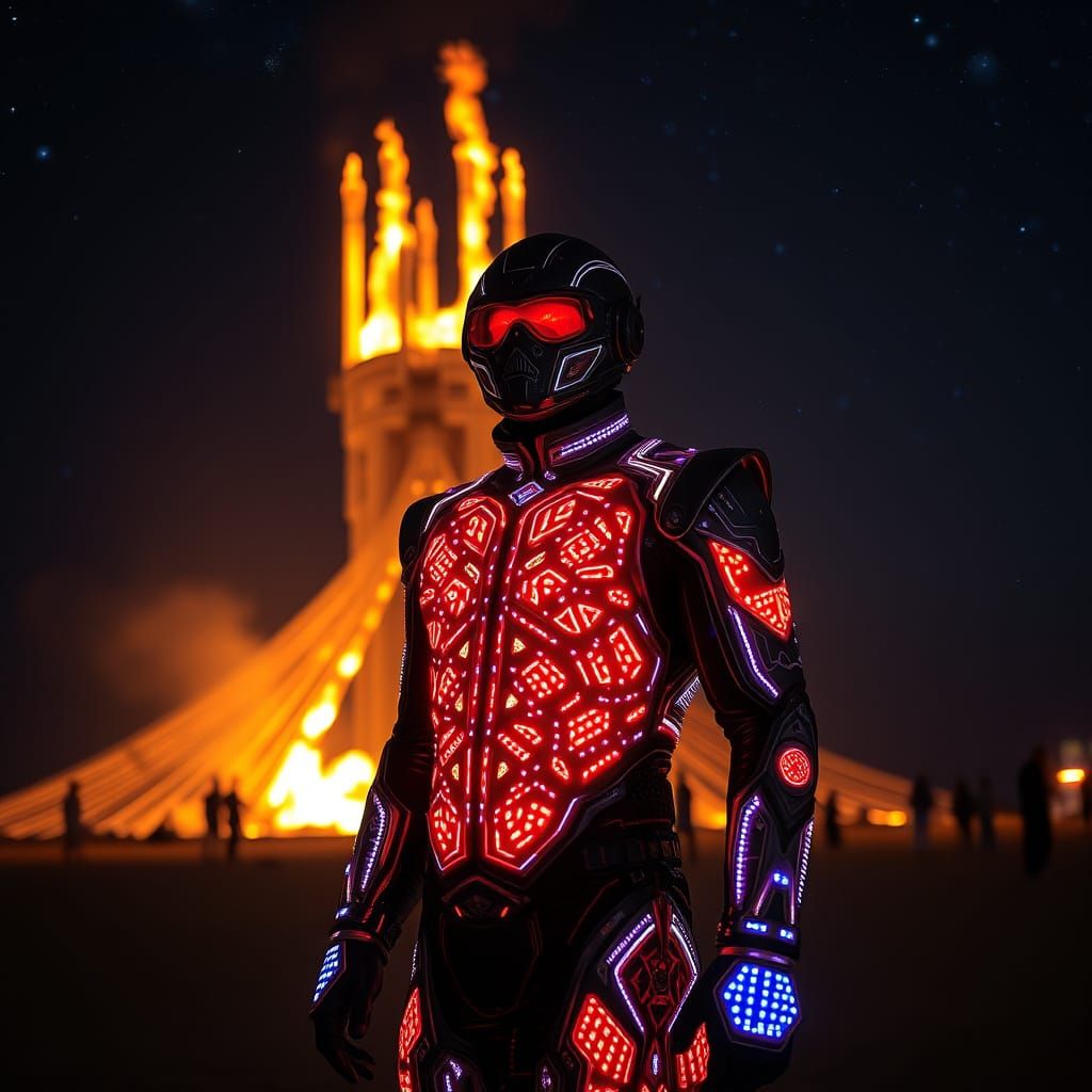 Burning Man Attendee in Cyberpunk Style