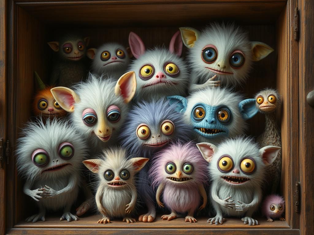 Cute Monsters in Whimsical Cabinet of Curiosities