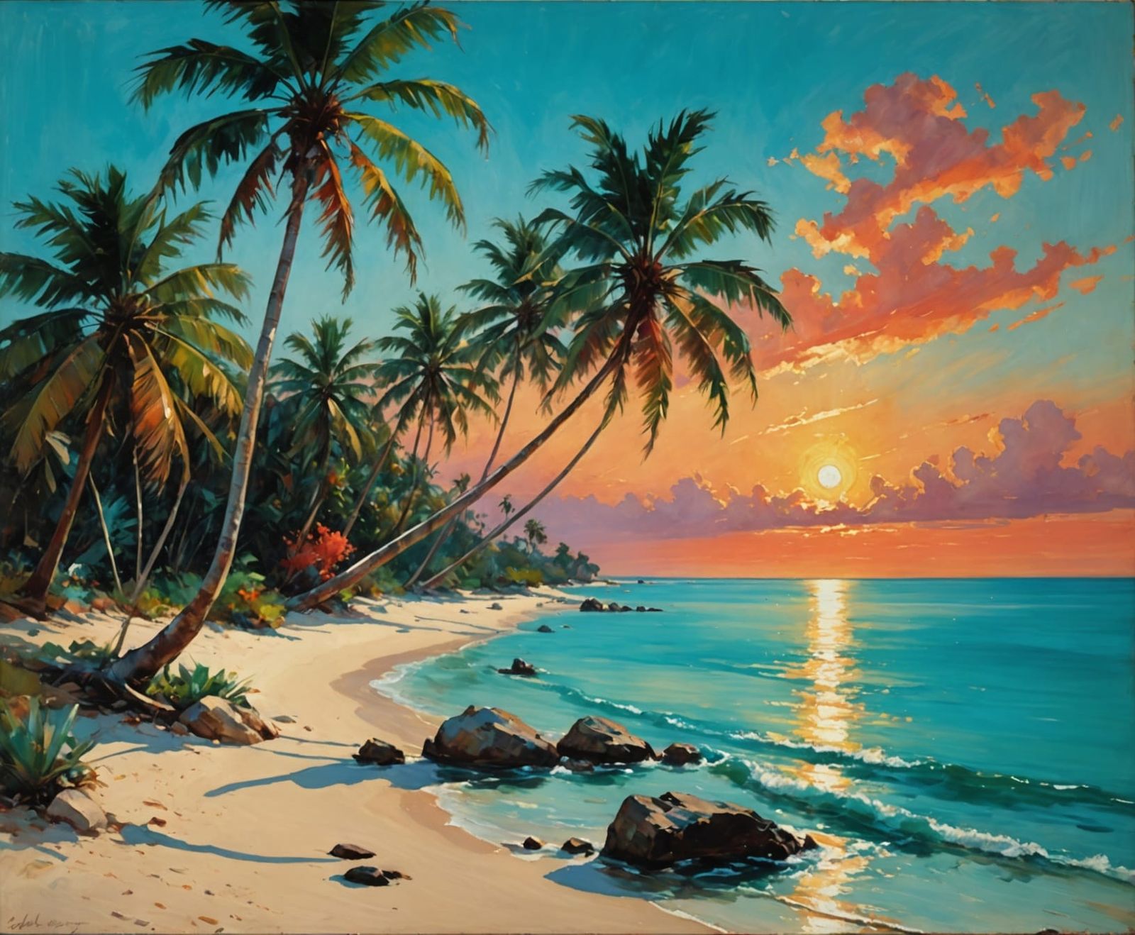 Vibrant Tropical Beach Scene at Sunset