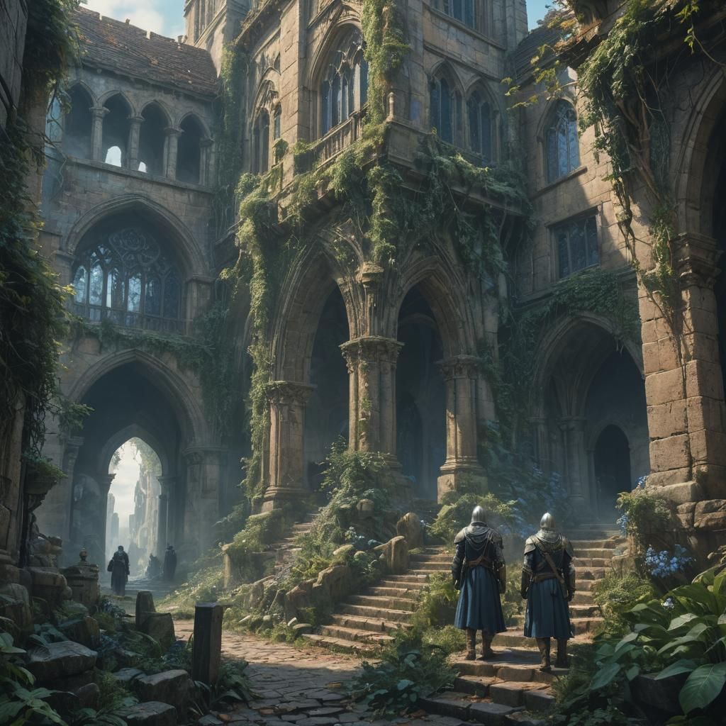 Mystical Overgrown Arthurian City in Earthy Tones