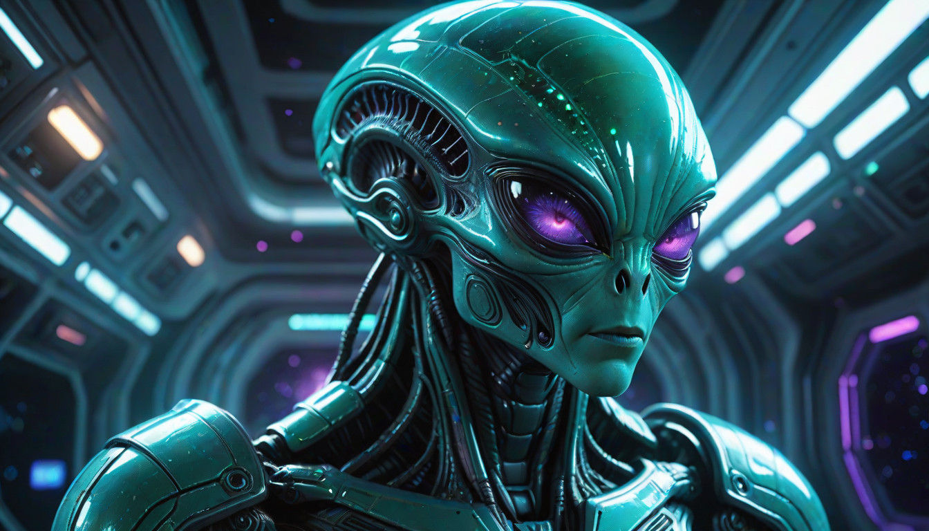 Surreal Bioluminescent Alien Observes Humanity Through Futur...