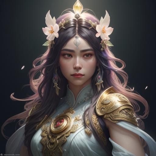 Goddess Portrait with Cherry Blossom in Ethereal Lighting