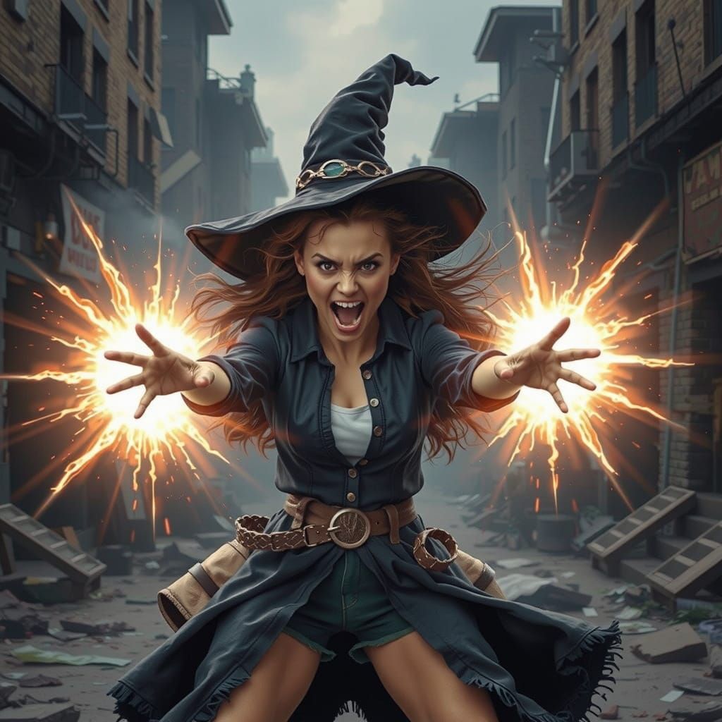Witch Unleashes Energy Blast in Hyperrealistic Action Shot
