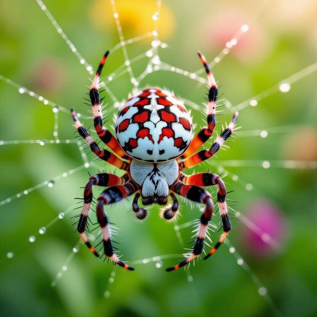 Spiny Orb-Weaver Spider in Glistening Web