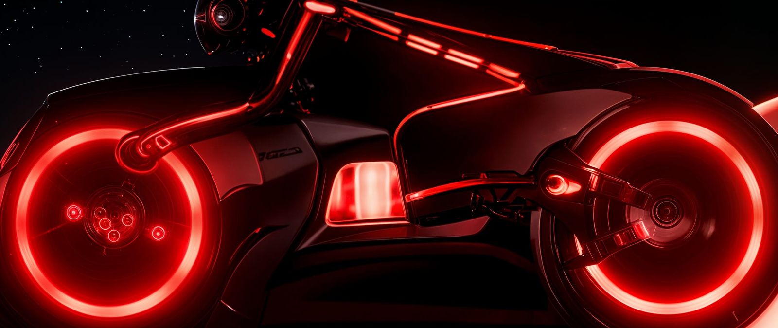 Brightest Red Lightcycle Trails in Darkness