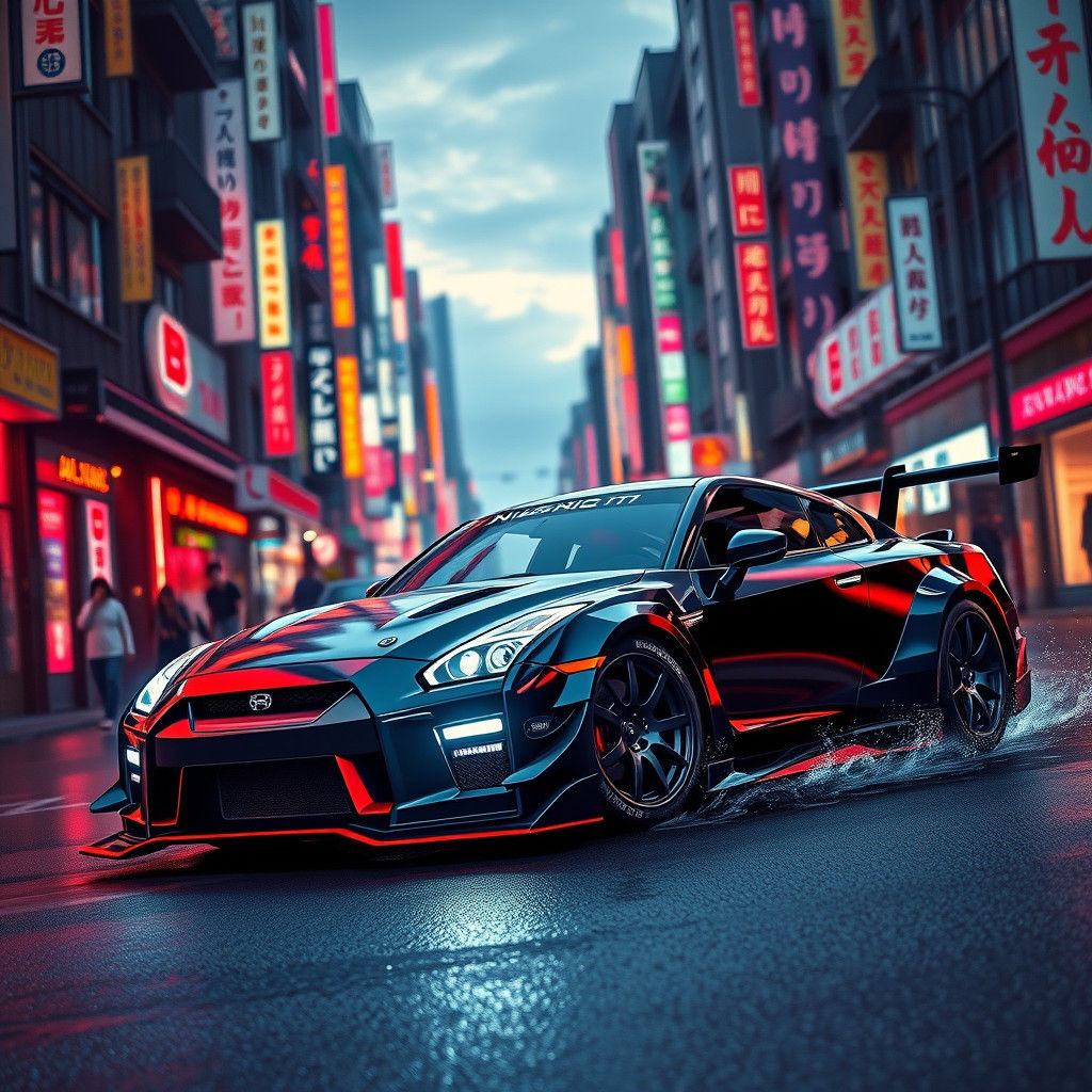Nissan GT-R Nismo GT3 in Neon Tokyo: Digital Painting