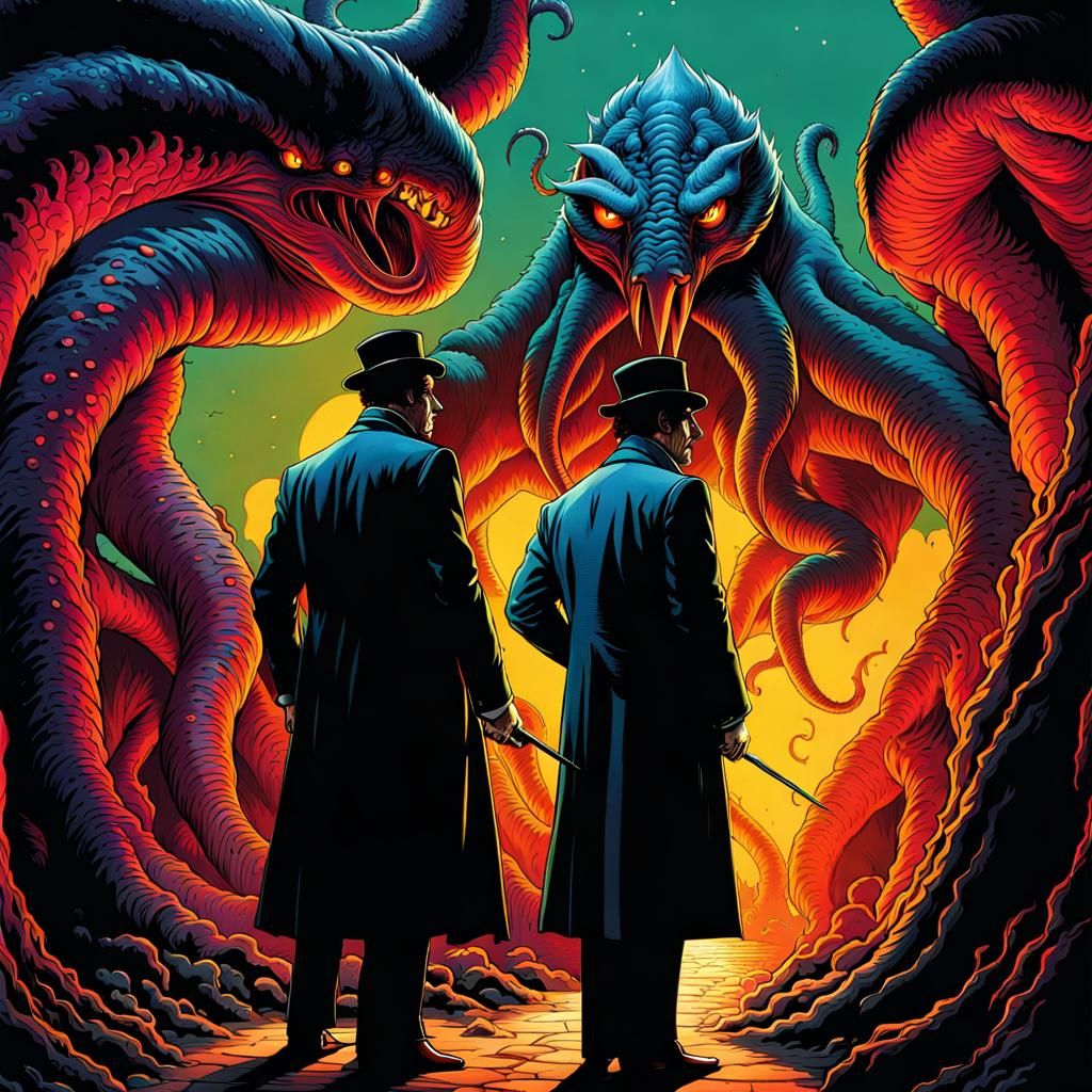 Sherlock Holmes and Dr Watson
Facing a Shuggoth, a sentient ...