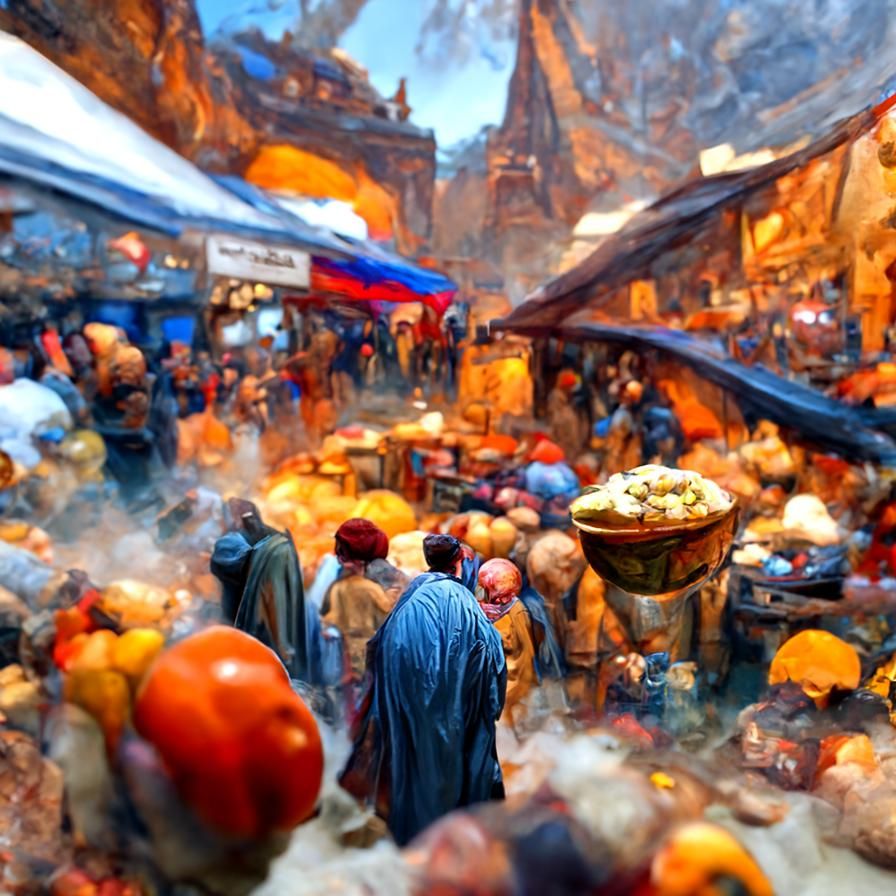 Vibrant Marketplace Scene in Hyperrealistic Style