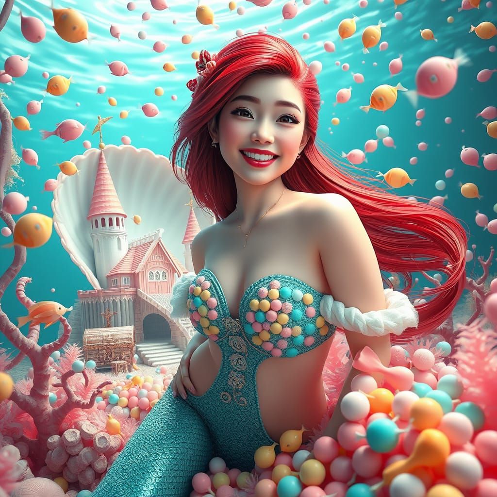 Surreal Anime Ariel Cosplay with Pastel Candies