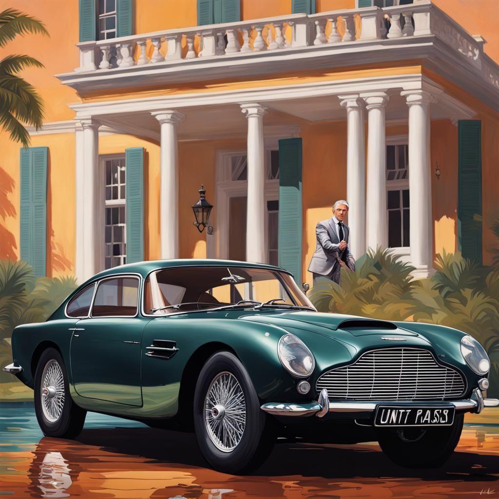 James Bond with Aston Martin: Hyperrealistic Splash Art