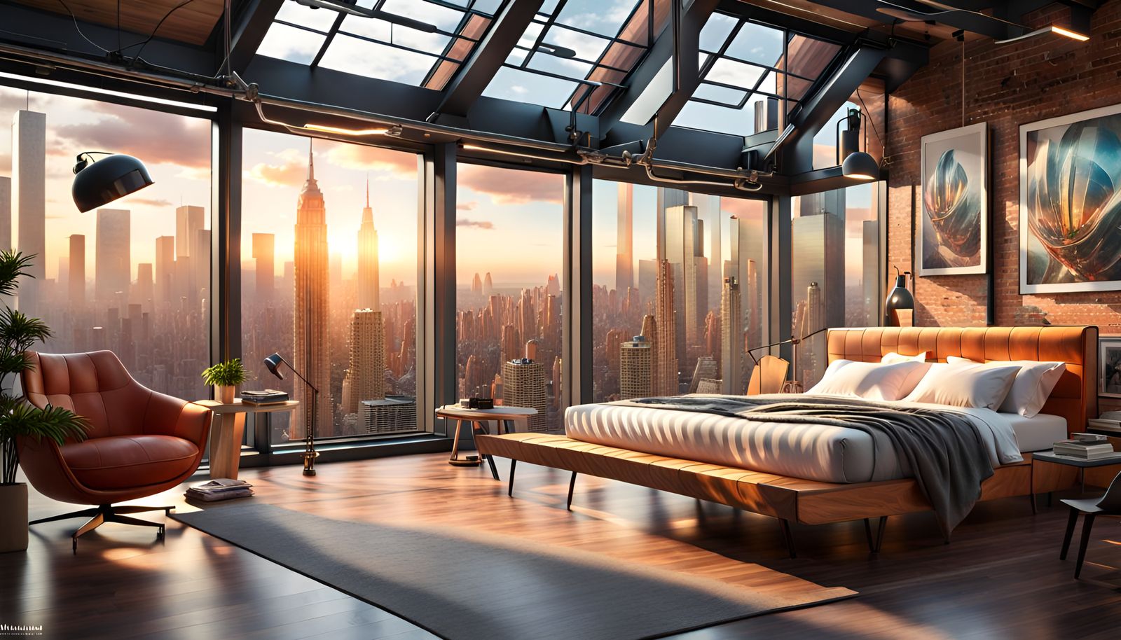 Industrial Bedroom Overlooking Solarpunk Cityscape