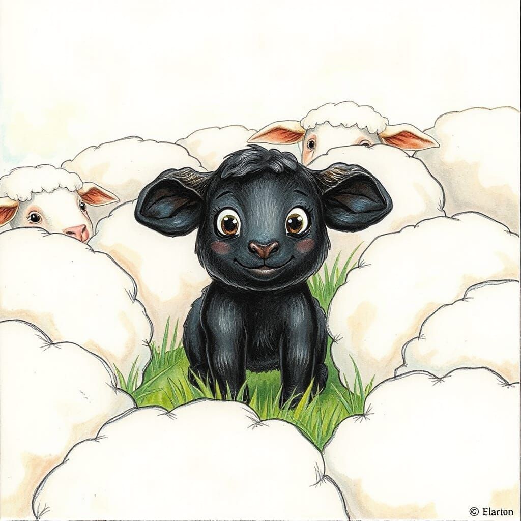 Nervous Lamb in a Flock of Sheep