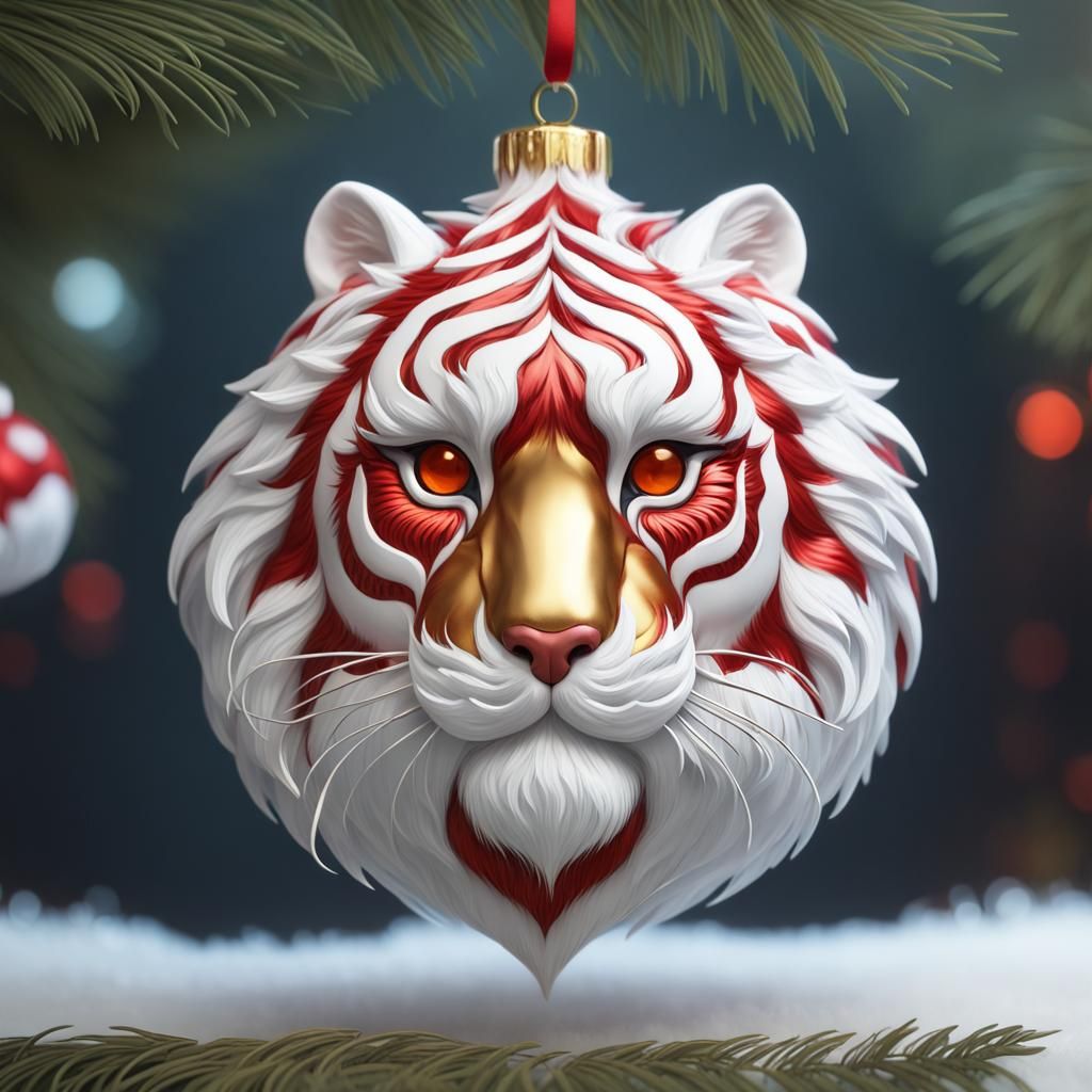 Festive Tiger Christmas Ornament Portrait