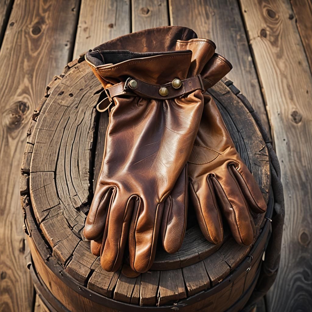 Leather Gloves on Barrel: Rustic Still Life