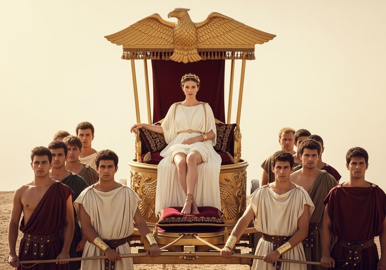 Regal Roman Empress on Imperial Chariot Throne