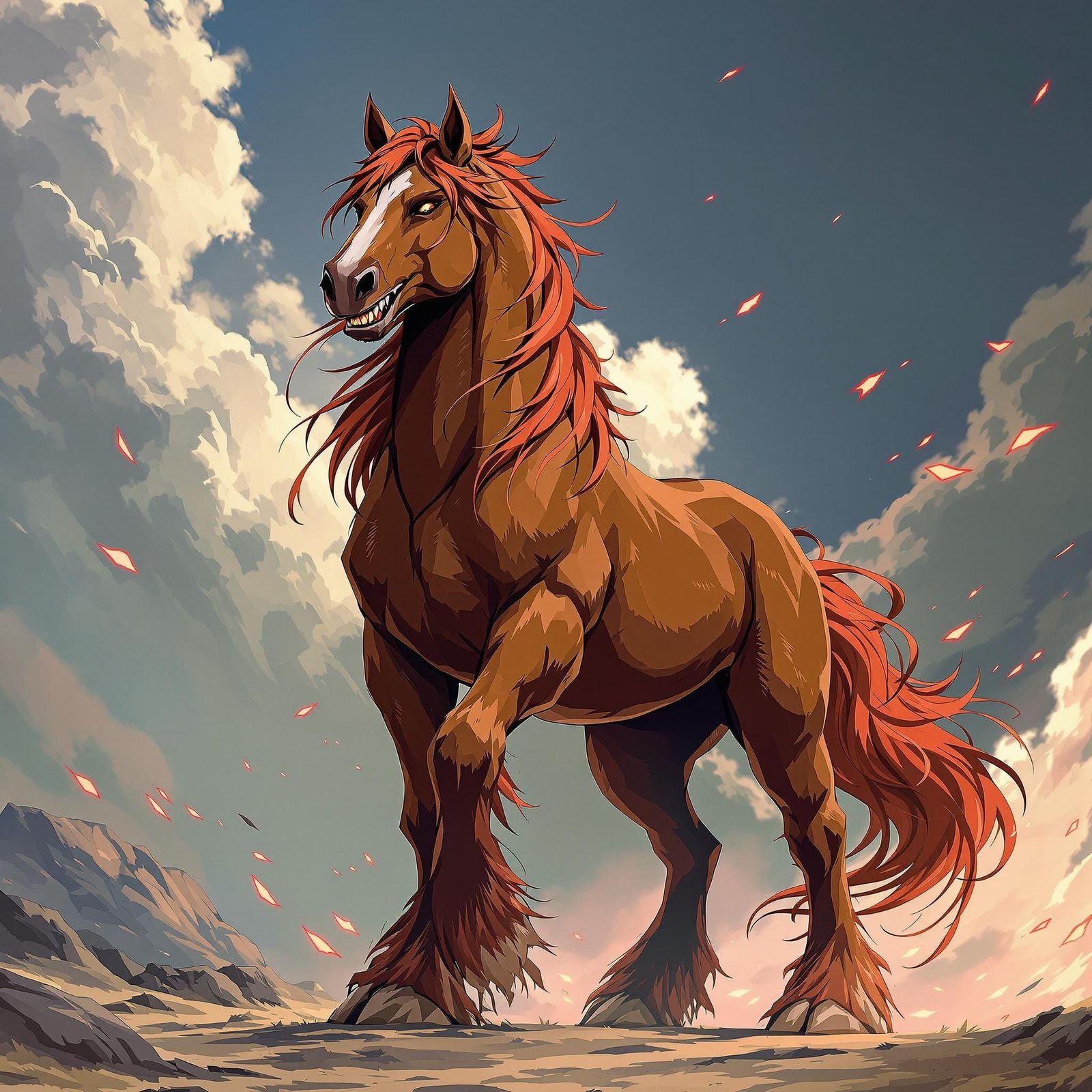 Majestic Demon Steed in Vibrant Anime Style