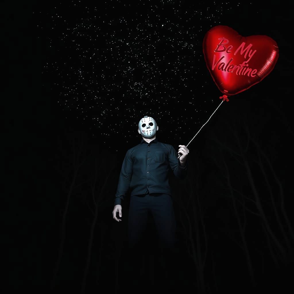 Jason Under Starry Skies Holding a Red Heart Balloon